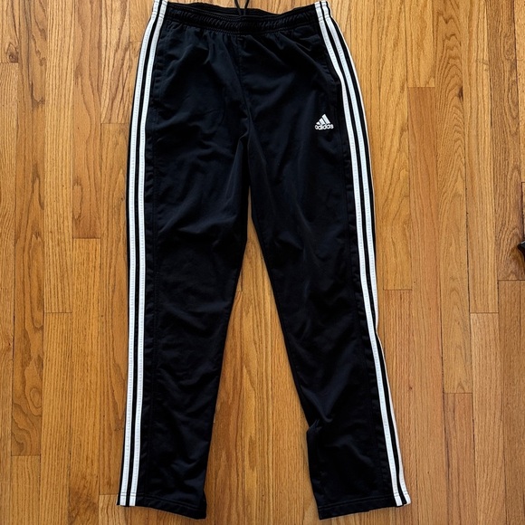 adidas Pants - Adidas sz L  Black Joggers with White Stripes zip at ankle great condition